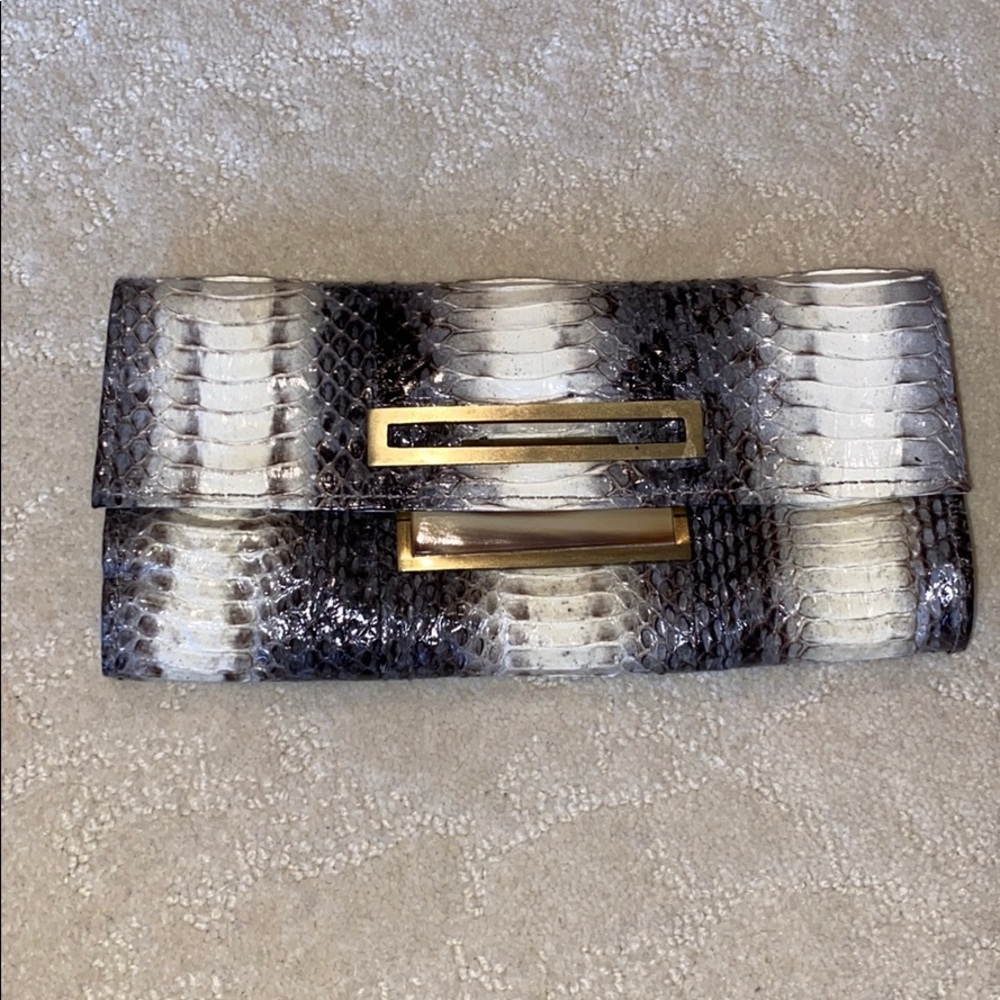 R & Y Augousti Snakeskin Clutch
